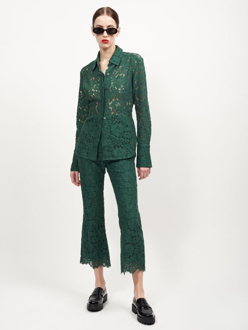 Equipment Ange Bistro Green Cropped Flare Lace Trouser Pants Size 6